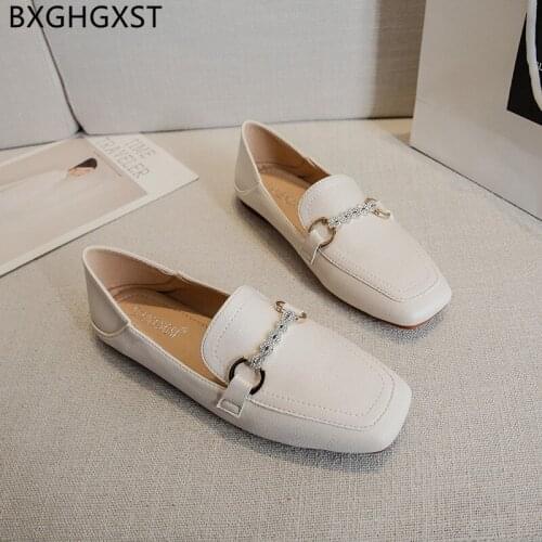 Loafers Women Leather Casual Shoes Designer Slip on Shoes for Women 2021 Black Square Toe Flats Shoes Women Crystal Zapatos