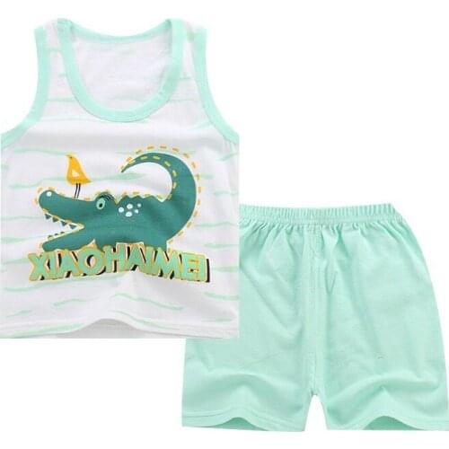 Children Clothes Suits Baby Boy Clothing Set Cartoon Boys Girls Vest Clothes Set Cotton Sleeveless Sports TShirts Toddler Shorts