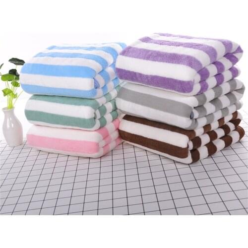 Superfine Fiber Household Bath Towels Super-soft Water-absorbing Striped Beach Towels Thick Coral Velvet Towel Bath Supplies