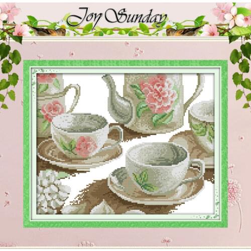 Rose Tea Set Patterns Counted Cross Stitch 11CT 14CT Cross Stitch Sets Wholesale Chinese Cross-stitch Kits Embroidery Needlework