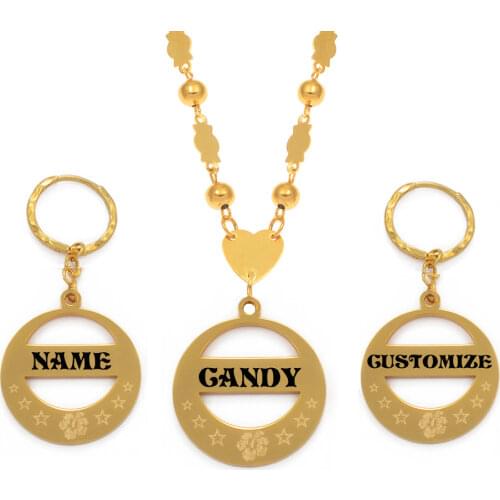 Anniyo Customize Name Jewelry Sets Pendant Beads Necklaces Earrings Personalized Nameplate Letters Hawaiian Guam Chuuk #152721B
