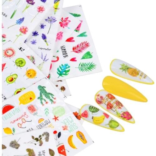 2021 NEW Cute Cartoon Nail Stickers Flower Leaf Transfer Sliders For Nails Fruit Animal Water Decals Anime Watermark Tattoo