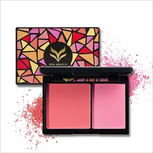 New powder blusher Brand HUAMIANLI geometric pattern 2colors blush blusher pearlescent matte rouge 14g