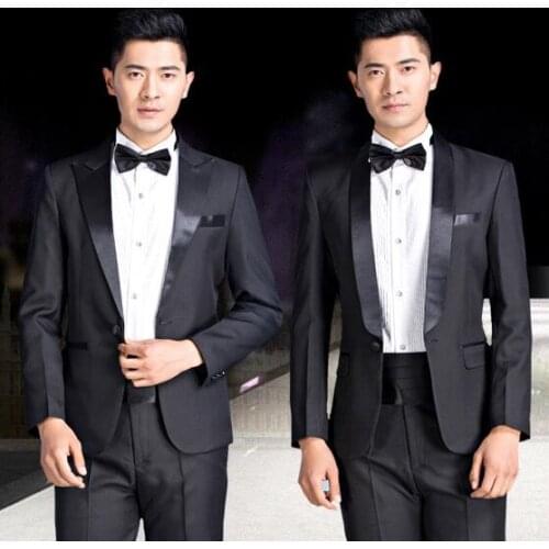 2020 new arrival stage slim men slim suit set with pants mens suits wedding blazers mens groom formal dress suit + pant + tie