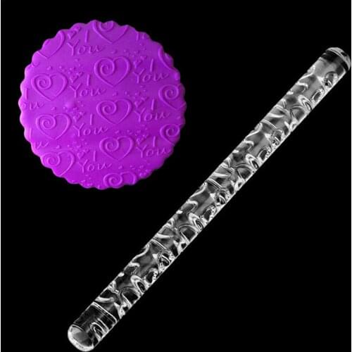 New Embossing Rolling Pin 13x165mm Non-stick Clear Acrylic with I Love You For Cake Fondant Baking Polymer Clay Handmade Tools