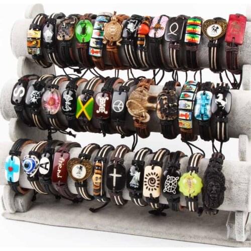 New 50 pcs cross unisex leather bracelet personality fashion trendy mix and match style real cuff bracelet jewelry