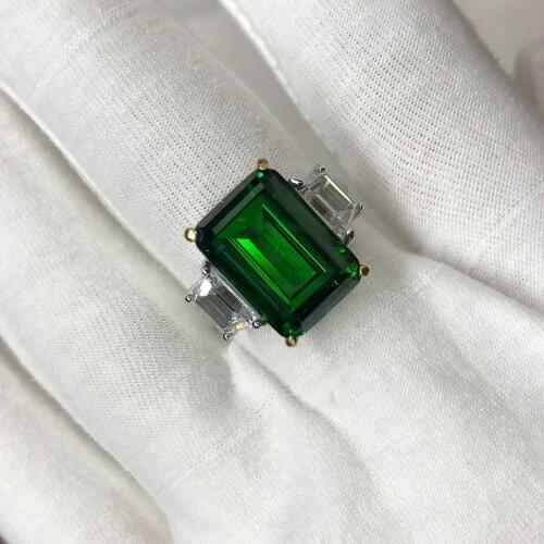 925 Sterling Silver Artificial Sapphire Rectangular Emerald Cut 10x14mm 14 Carat Simple Luxury Engagement Ring