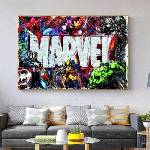 Avengers Poster Superheroes Captain America Graffiti Marvel Comics Posters and Prints Wall Art Picture KidS Bedroom Decor Mural