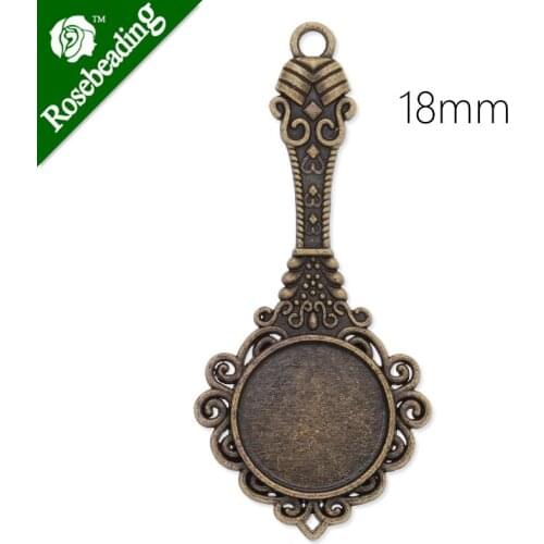 18mm antique bronze plated pendant tray,mirror shape,pendant bezel,blank settings,cameo cabochon setting,sold by 10pcs/lot-C3937