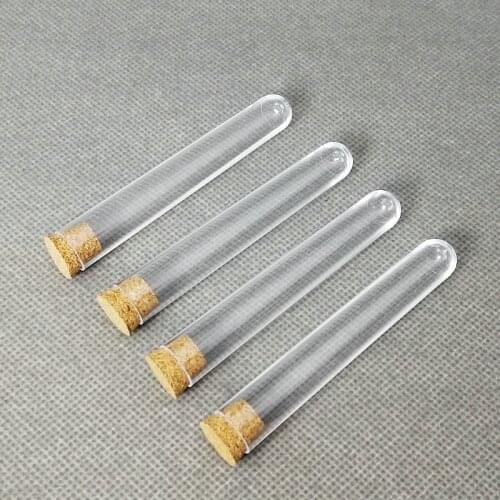 50pcs 12x75mm Transparent Plastic Test Tubes With Corks ,Party Candy Bottle with Round Bottom,Wedding Gift Vial,Bath salt vials