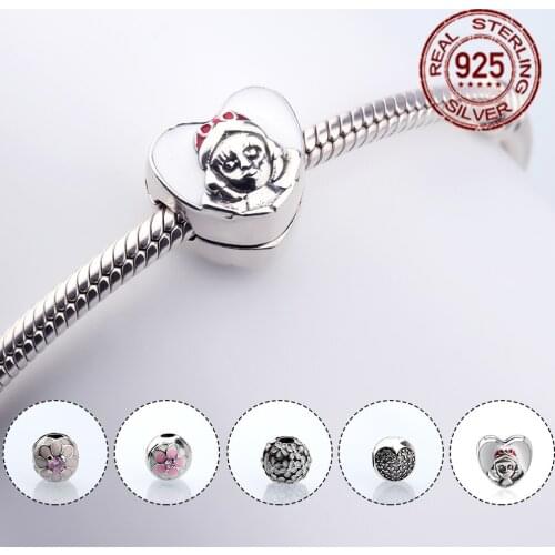 Simple sterling silver rose heart-shaped characters enamel positioning buckle fixed buckle bracelet bead accessories