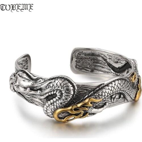 Handmade 925 Silver Dragon Bangle 925 Sterling Unisex Bangle Hiphop Rock Jewelry Dragon Bracelet Bangle