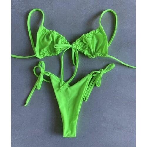 Sexy Bikinis 2021 Cup Swimsuit Push Up Biquini Bandage Leopard String Bikini Set Folds Swimwear Women Solid Beach Bathing Suit