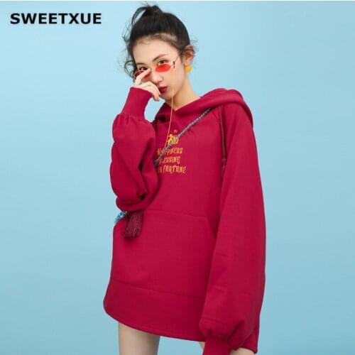SWEETXUE 2020 Red Lucky Loose Casual Street Sweatshirt Top