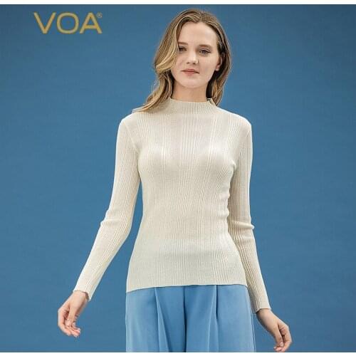 VOA pure cashmere fine soft 60 worsted female half-high collar long sleeve elastic bottoming shirt R1039