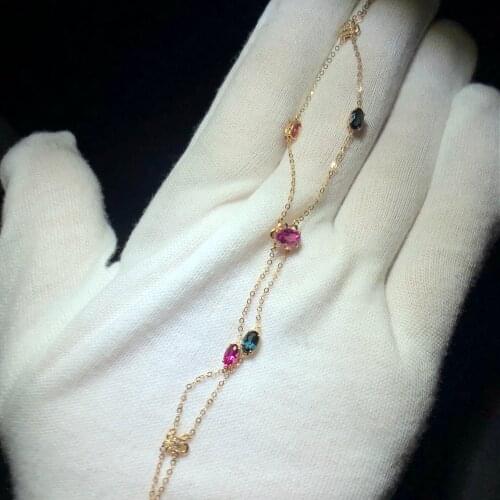 Jewelry Real 18K Rose Gold G18K 100% Natural Tourmaline Gemstones Love Jewellery Bracelets for women Fine Bracelet