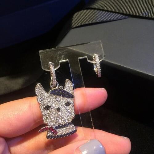 New Summer Unhappy Chic French Bulldog Asymmetry Crystal Earrings Elf Ears Cuff Animal Dog Earrings for Women Fashion Jewelry