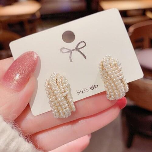 2021 New Vintage Japan Korean Hoop Earrings For Women Handmade Sweet Simulated Pearl Circle Jewelry Pendientes Gifts