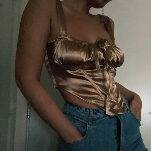 Sleeveless Fashion Tie Front Top Corset Crop Tops for Women Sexy Backless Bones Bustier Cropped Top 2021 Spring