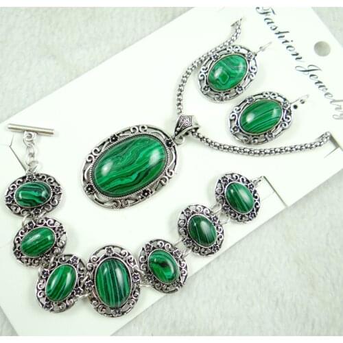 Fashion hot beautiful malachite Handmade Gem Jewellery Necklace bracelet 3 sets R6