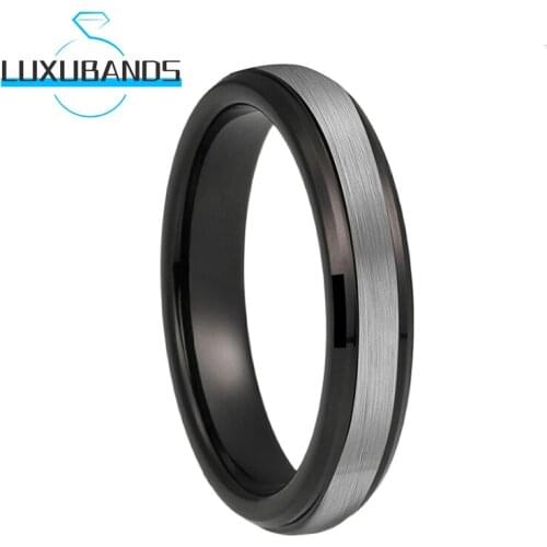4MM Womens Tungsten Carbide Rings For Men Black Stepped Beveled Edges Engagement Bands Brushed Finished Comfort Fit