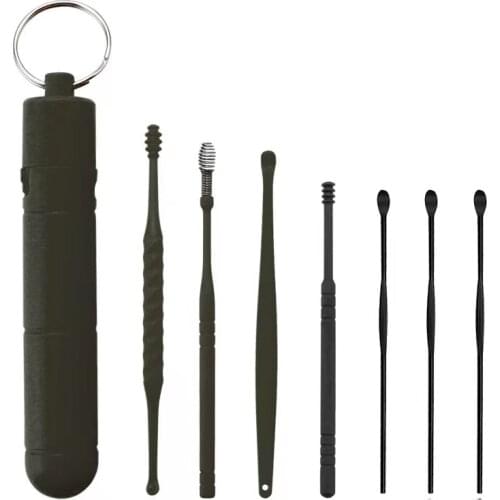 7PCS Ear Cleaner Earwax Removal Tool ABS Earpick Curette Reusable Ear Cleaning Wax Remover Spring Spoon Ear Pick Cleanser Care