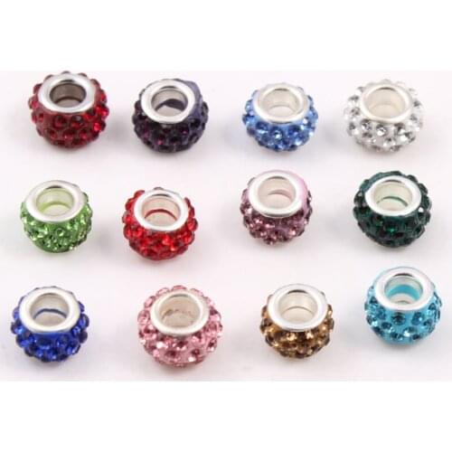 Free Bracelet) 120pcs wholesale inner diameter 4.8 European charm rhinestone big hole crystal beads