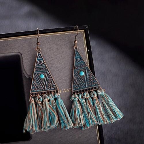 Bohemian Green Long Tassel Earrings For Women Geometric Metal Fringed Dangle Earring Charm Jewelry Statement Female Brincos