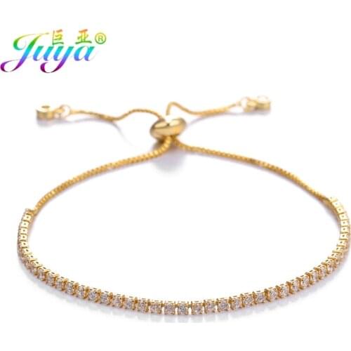 Juya Handmade Claw Chains Rainbow Crystals Bracelets For Women Fashion Adjustable Slider Chains Wedding Party Jewelry Bracelets