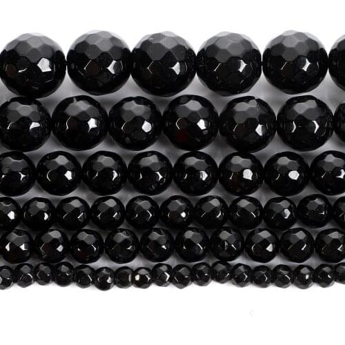Natural Stone Faceted Black Stone Loose Beads For Jewelry Making Finding DIY Necklace Bracelet Accessories 4/6/8/10/12MM