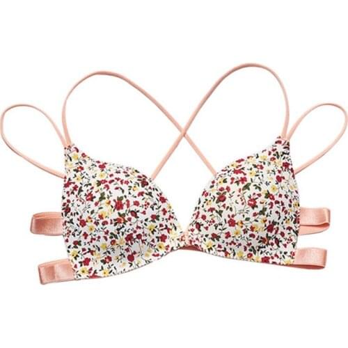 New Fashion Floral Print Bra Front Buckle Underwear Seamless Cross Back Women Push Up Bras