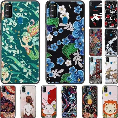 For Samsung M30S Case Black Silicone Cover For Samsung Galaxy M30 Phone Cases 3D Relief TPU Soft Coque for Samsung M30 s Covers