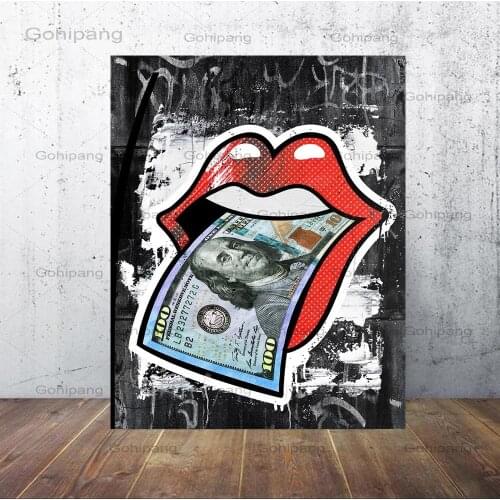 Quote Canvas Poster Woman Lips with Us Dollar Print Wall Oil Painting On Canvas Picture Living Room Money Creative Art Posters
