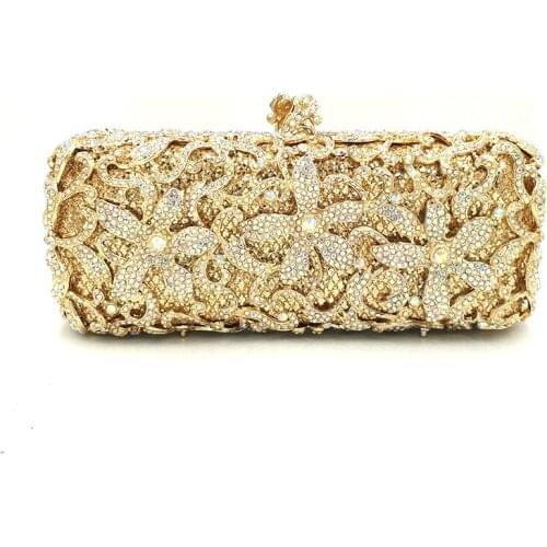 Ladies Bridal wedding party purses elegant long shape purse women evening party handbag luxury diamonds flower crystal clutches