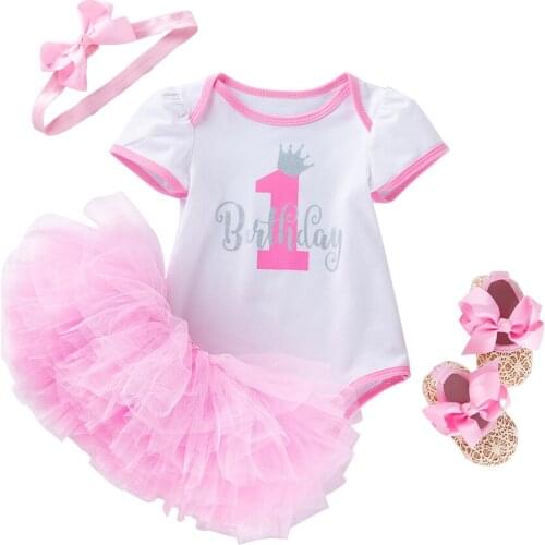 0-24 Months Birthday Princess Newborn Infant Toddler Baby Girl Dress Short Sleeve Romper & Pink Skirt Suit-Kids Party Clothes