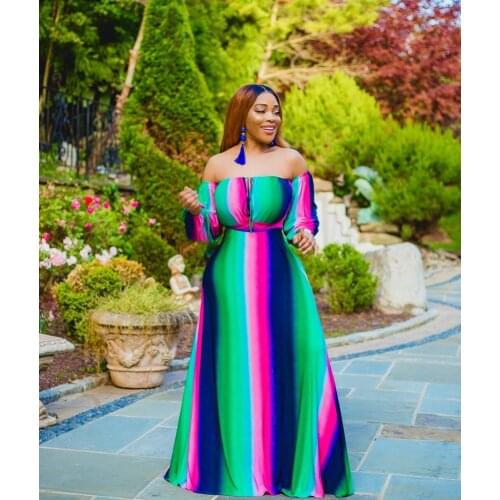 EchoineColorful Patchwork Striped Print Sexy Off Shoulder Slash Maxi Long Dress Summer Autumn Holidays Elegant Vintage Vestidos