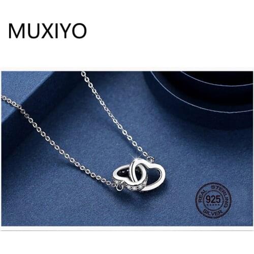 Double Heart Pendant 925 Sterling Silver Chain Two Love Hearts Dangle 2020 Autumn Necklace Women Girl Lady Jewelry Gift Collares
