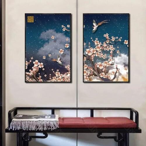 Plum Blossom Chinese Style Sofa Background Canvas Painting Wall Triptych Living Room Corridor Posters and Prints Home Decoration