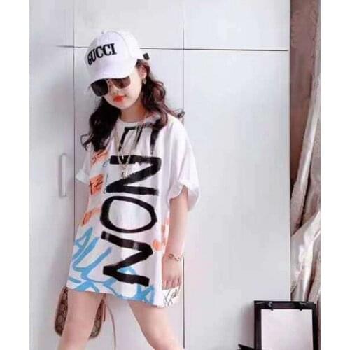 Girls short-sleeved t-shirt 2020 summer new foreign childrens clothing big childrens summer cotton loose jacket tide