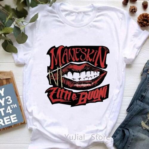 MANESKIN Zitti E Buoni Lips Print Tshirt Women Clothes 2021 Cool Hip Hop Tee Shirt Femme Harajuku Shirt Summer T-Shirt