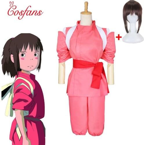Hot Anime Movie Spirited Away Chihiro Cosplay Costumes Girls Cute Pink Kimono Japenese Style Female Performance Set With Wig