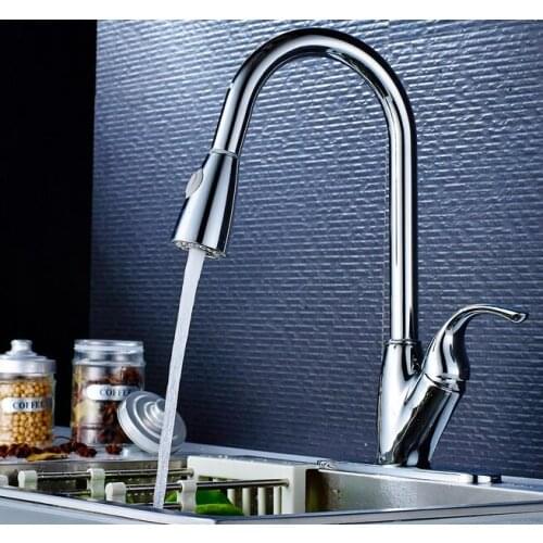 Kitchen basin chrome brass pull out faucets, single handle sink mixer tap can be rotated, hot and cold kitchen tap