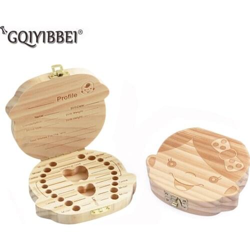 Spanish English Russian Baby Wood Tooth Box Organizer Milk Teeth Storage Collect Teeth Umbilica Cord Lanugo Gift