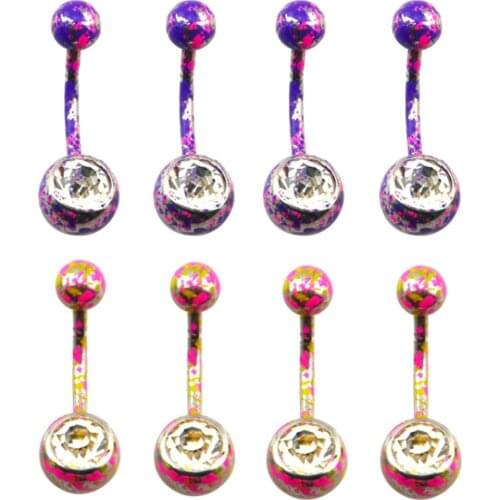 1pc Stainless Belly Button Ring with CZ Gem Navel Bar Piercing Body Jewelry 14G