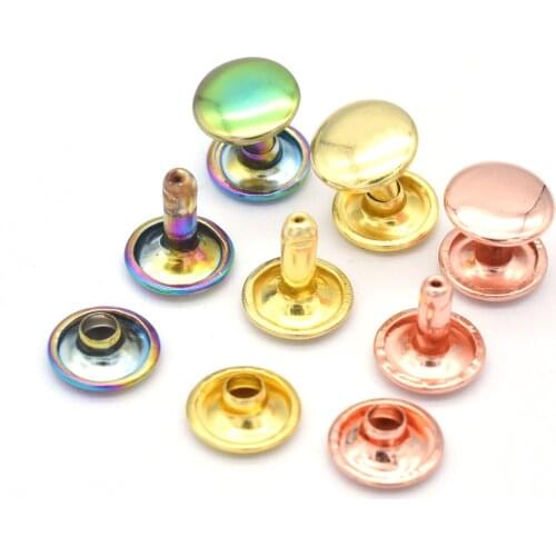 10mm Rainbow Double Cap Metal Button Round Rapid Antique Rivets Studs Purse Bags Handbags Shoes Belts Leather Supplies 20sets