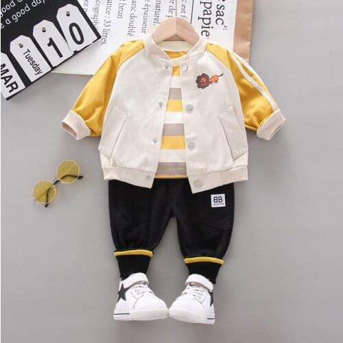 Jacket coat + Long sleeve & pants 3 pieces Clothing Sets for Boy and girl childrens clothing Cotton clothes Sets Kids clothes