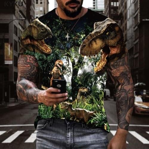 KYKU Brand Dinosaur T-shirt Men Animal T-shirts 3d Forest Tshirts Casual Home Anime Clothes Short Sleeve Punk Rock Casual Tops