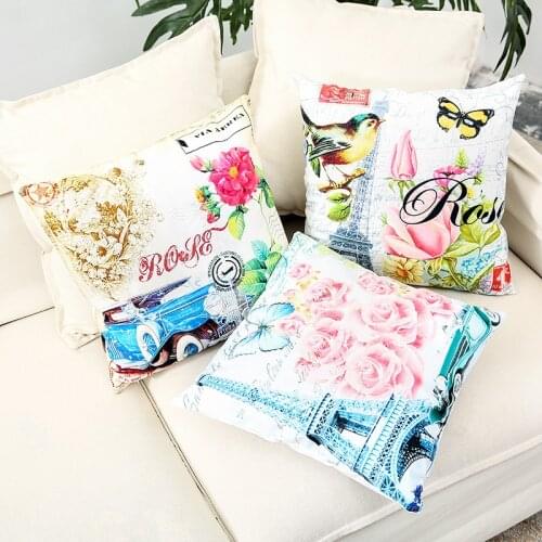 45x45cm Cotton Linen Cushion Cover Retro Vintage Franch Paris Tower Pillow Cover Car Sofa Throw Pillowcase Home Decor