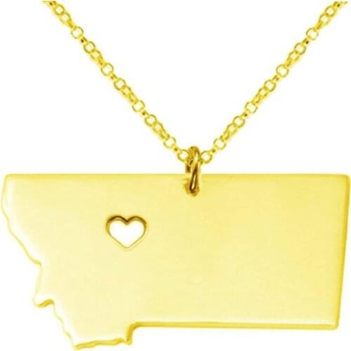 New Montana Map Necklace Gold Silver Color Stainless Steel Montana Map Pendant Necklace Map Memorial Jewellery