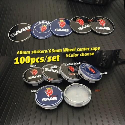 Wholesale 100pcs 63mm car center cap logo car wheel center hub cap emblem Dust-proof badge cover fit for 9-3 9-5 93 95 BJ SCS